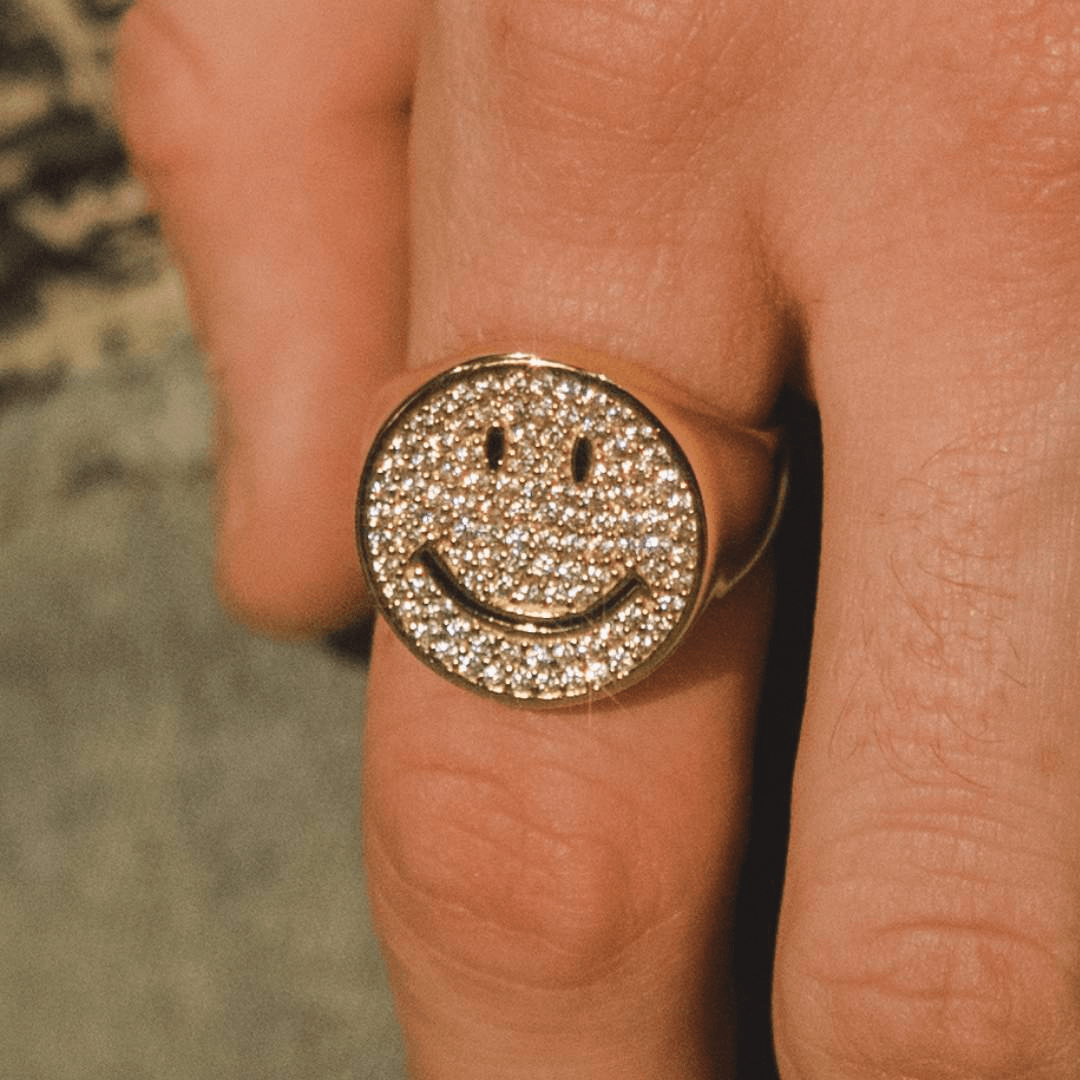 JM10 Iced Smiley Ring - Gold - Cernucci